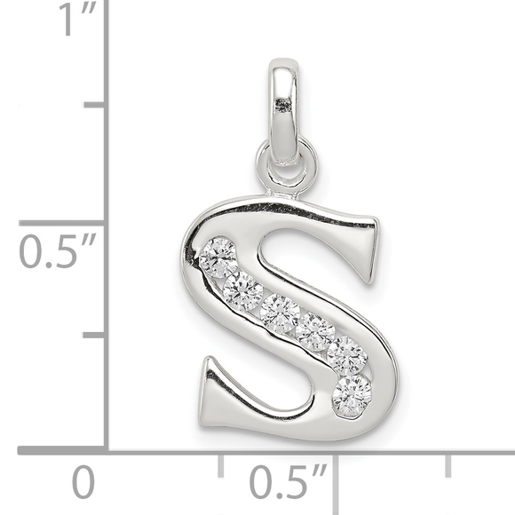 Sterling Silver White CZ Letter S Initial Pendant - Picture 4 of 4
